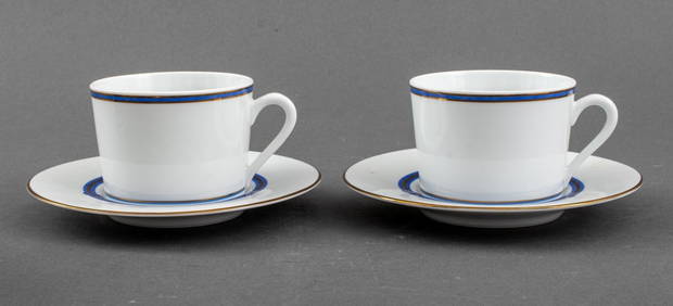 Christofle Rubanea Bleu Porcelain Tea Cups, 2 (1 of 6)