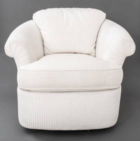 Kagan Style Cream Upholstered Swivel Armchair (1 of 7)