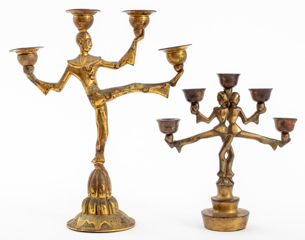 German Art Deco Gilt Bronze Harlekin Candelabra, 2 (1 of 9)