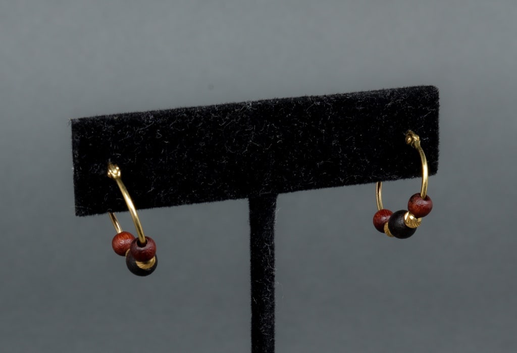 ITAOR Italian 14K Yellow Gold Wooden Bead Earrings (1 of 3)