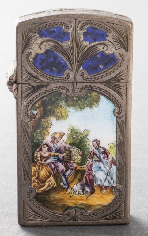 Antique Italian Silver Ornate Enamel Lighter (1 of 5)