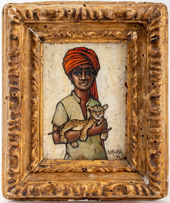 Keith Ingermann "Boy & Leopard Cub" Oil on Board (1 of 8)