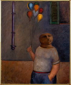 Arnaldo Miccoli "Man with Balloons" Oil on Canvas (1 of 15)