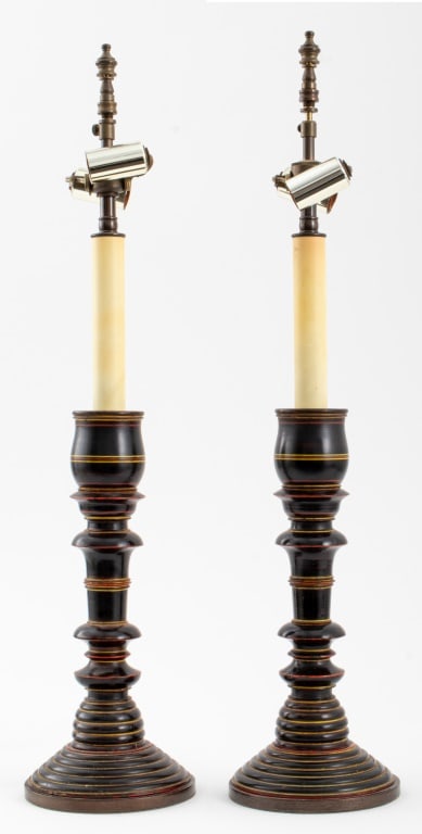 Americana Painted Turned Wood Table Lamps, Pair (1 of 7)