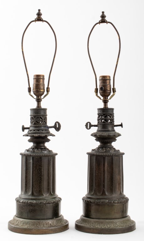 Electrified Brass Oil Lamps, Pair (1 of 8)