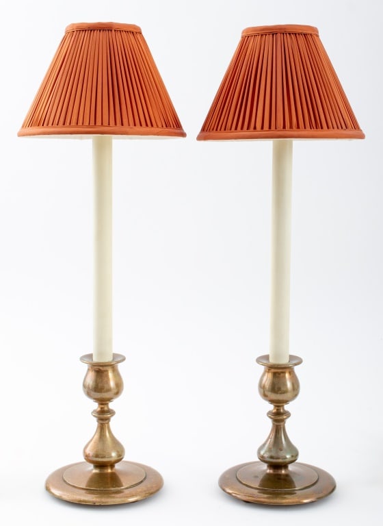 Bronze Candlestick Holders Mounted Lamps, Pair (1 of 7)