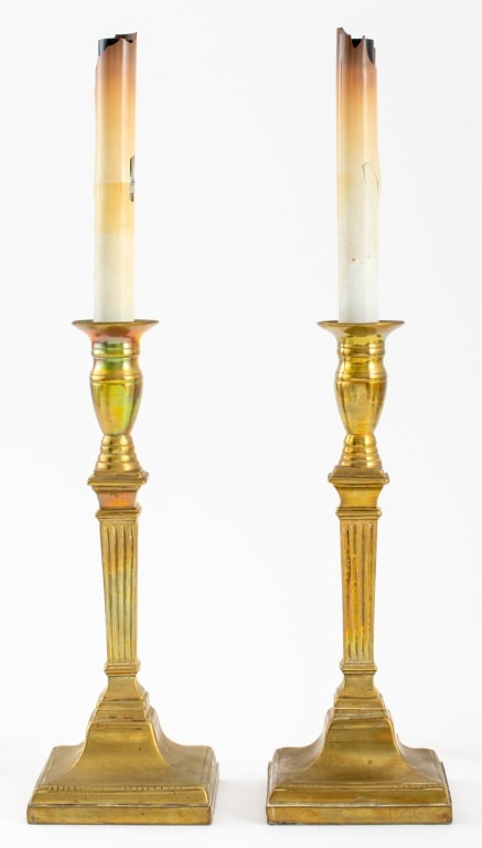 Neoclassical Brass Candlesticks as Lamps, Pair (1 of 6)