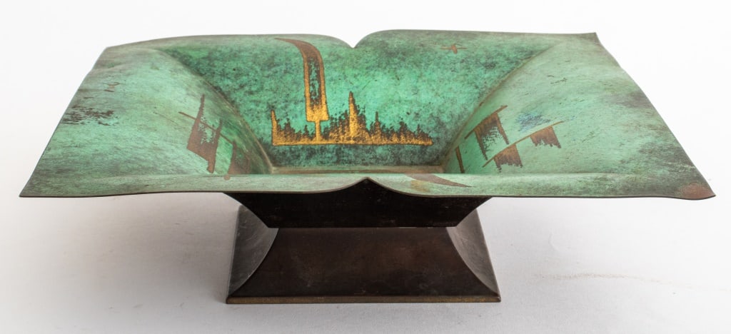 WMF Ikora Verdigris & Gilt Metal Footed Bowl (1 of 8)