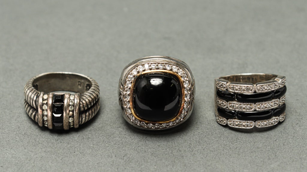 Group of Silver Onyx & Clear Stone Rings, 3 (1 of 13)