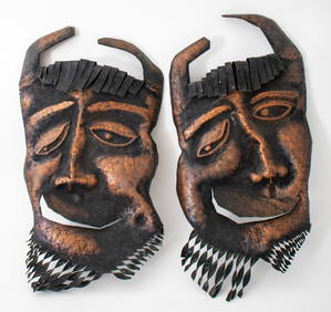 Folk Art Head Wall Metal Sculpture, Pair (1 of 8)