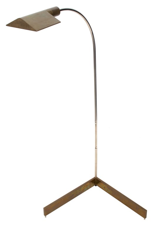 Cedric Hartman Brass Adjustable Floor Lamp: Cedric Hartman (American, b. 1929) Brass Adjustable Floor Lamp, with original acrylic ball switch, marked "E / Cedric Hartman / 850382" on base. 43" H x 21.25" W x 20.50 " D. Provenance: From a Thad H