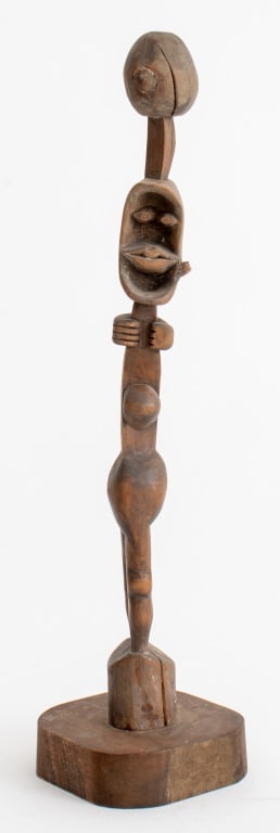 Morgan Bulkeley Modern Abstract Wood Sculpture: Morgan Bulkeley (American, b. 1944) Wood Sculpture depicting an abstracted Cubist figure, signed "Bulkeley" to base. 23" H x 6" W x 5.5" D. Provenance: From a Manhattan collector. Keywords: Statue, Po