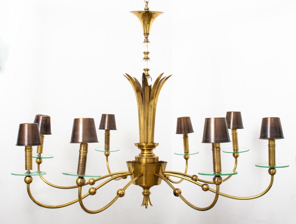 Tommi Parzinger Attr. Brass & Glass Chandelier (1 of 15)