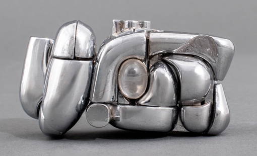 Miguel Berrocal "La Mini Maria" Puzzle Sculpture: Miguel Ortiz Berrocal (Spanish, 1933-2006), "La Mini Maria", Nickel-Plated Metal Puzzle Sculpture, signed and struck with edition "4082" to underside, in original box marked "made in verona italy" wit