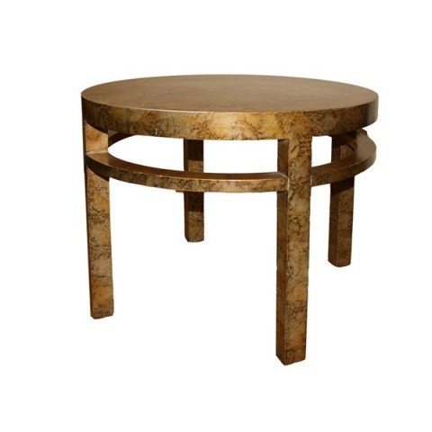 Mid Century Lacquered Side Table by Kittinger: Round side table by Kittinger, ca. 1940s, in wood with oil drip lacquer finish creating faux tortoise look. Dimensions: 21"H x 25" diameter