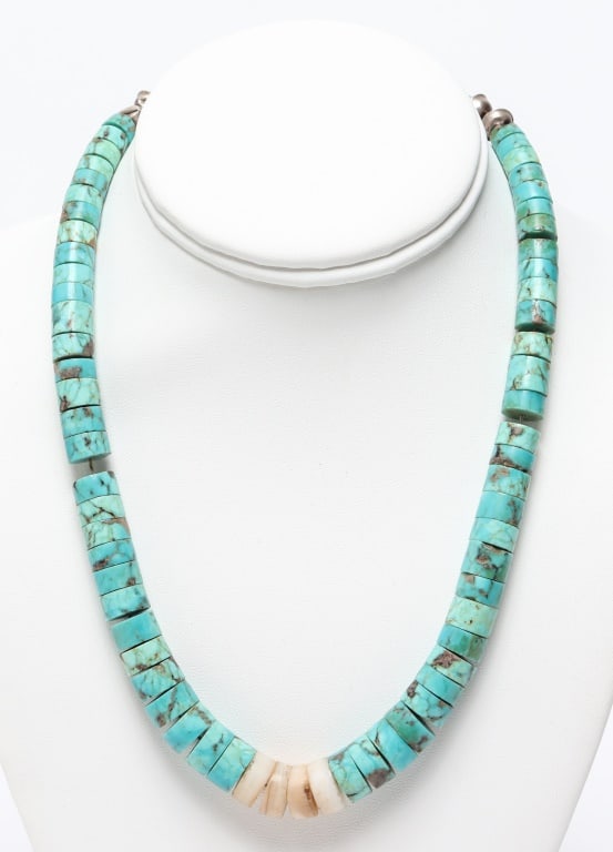 Native American Silver, Turquoise & Agate Necklace (1 of 4)