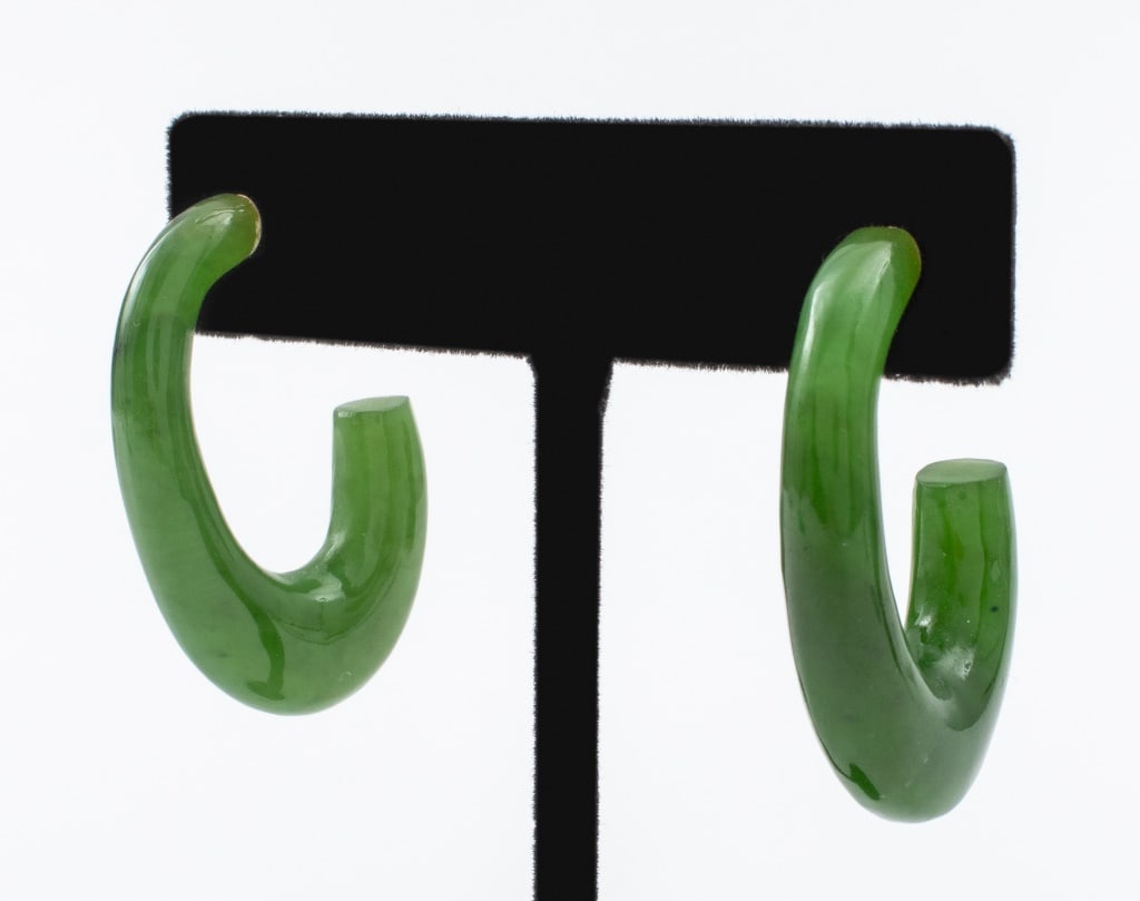 14K Yellow Gold Jade Hoop Earrings (1 of 7)