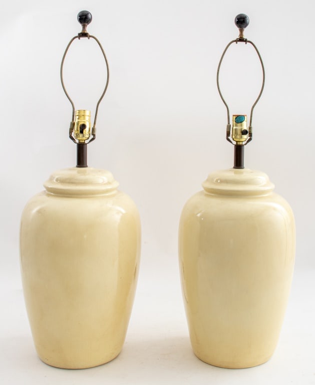 Cream Glazed Ceramic Table Lamps, Pair (1 of 6)