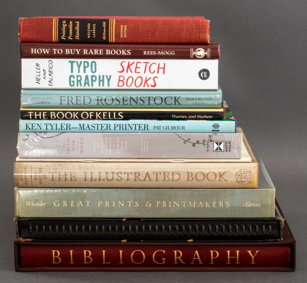Books on Books Group, 12: Group of Twelve Books on Books, including: Melcher and Larrick, Printing and Promotion Handbook, McGraw Hill: New York, 1956; Pat Gilmour, Ken Tyler Master Printer and the American Print Renaissance, 