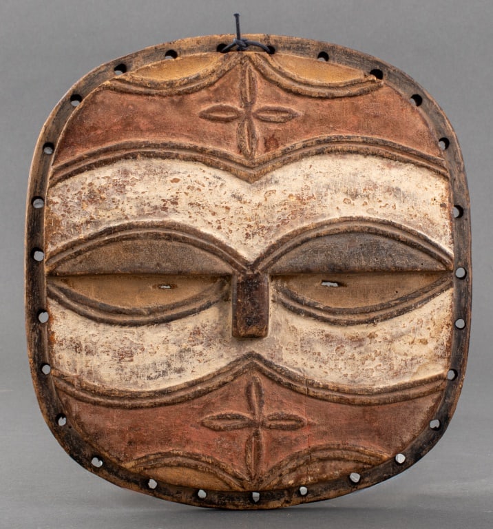 African Eket Carved and Painted Wood Mask: African Eket Carved and Painted Wood Mask, Nigeria or Gabon. 10.25" H x 9.5" W x 1.5" D. Provenance: From a New York City Collection. Keywords: African Art, Ceremonial, Traditional, Ancestor, Gabonese
