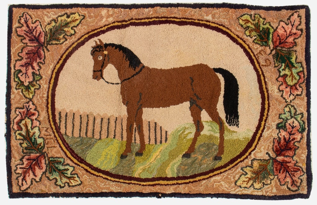 Folk Art American Equestrian Hook Rug, 2' x 3' (1 of 9)