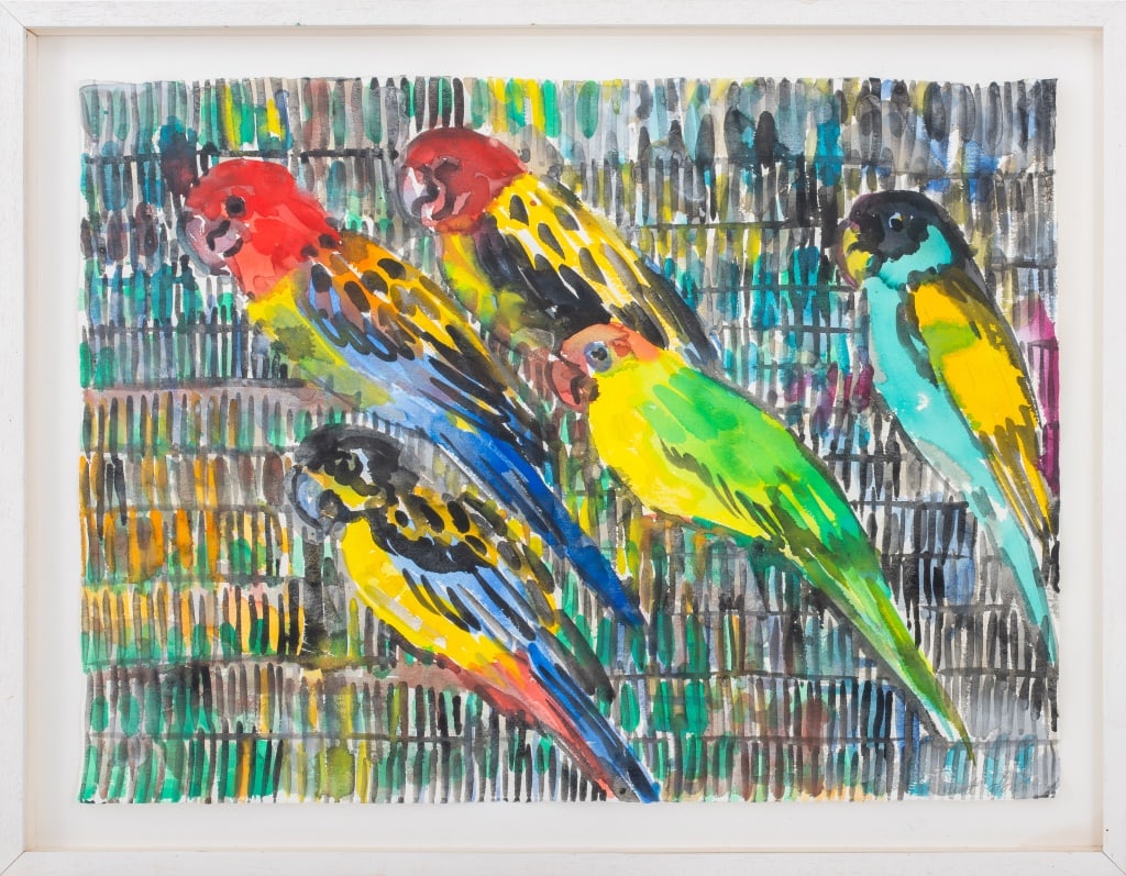 Hunt Slonem "Rosellas" Watercolor on Paper, 1992 (1 of 9)
