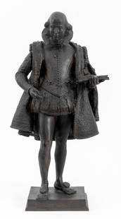 Frederick Macmonnies "William Shakespeare" Bronze: Frederick William Macmonnies (American, 1863-1937), "William Shakespeare", Rare Patinated Bronze Sculpture, struck with Gruet E. Jeune, Paris, France foundry mark to reverse of base. 30.5" H x 14" W