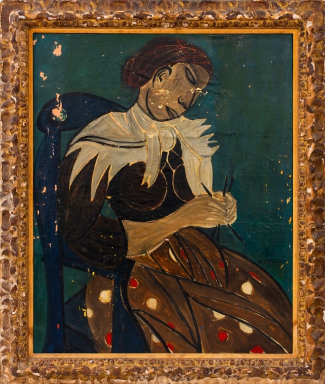 Diego Rivera Signed Woman's Portrait Oil on Canvas (1 of 10)