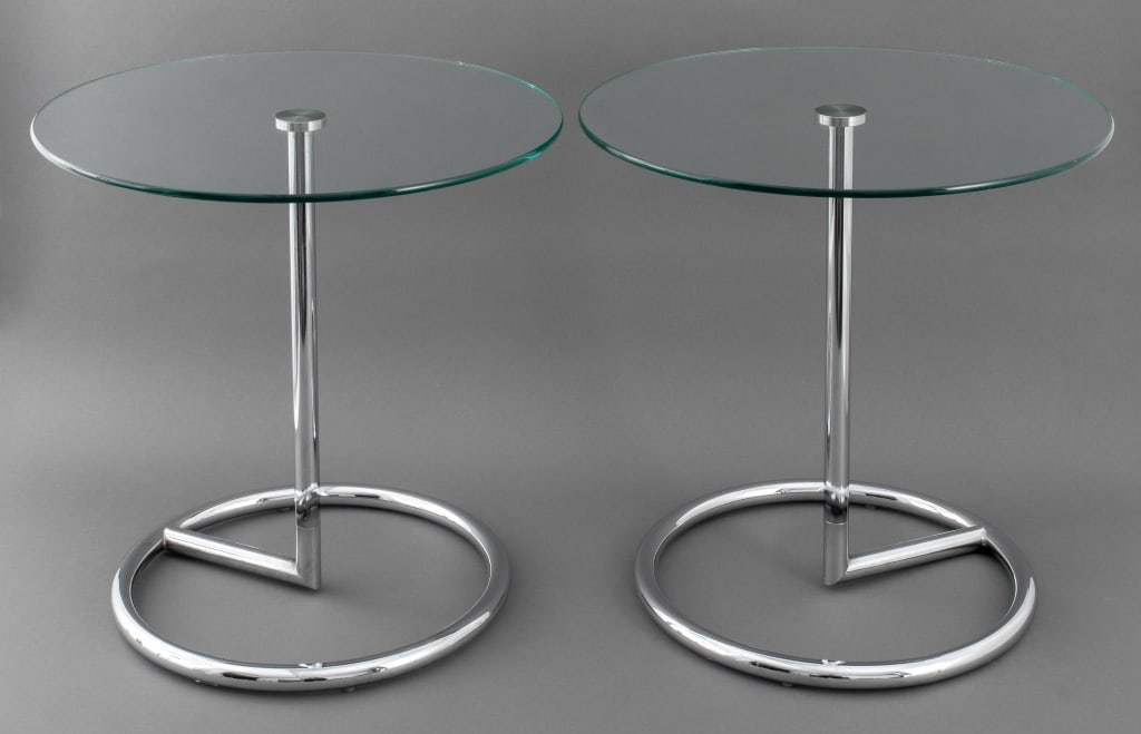 Eileen Gray Style Glass Top End Tables, Pair (1 of 11)