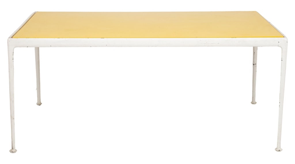 Richard Schultz for Knoll Dining Table: Richard Schultz for Knoll Dining Table, yellow enamel top with white aluminum base. 26" H x 60" W x 38" D. Provenance: From a Plainview, N.Y. estate. Keywords: Designer, Mid-Century Modern design, MCM