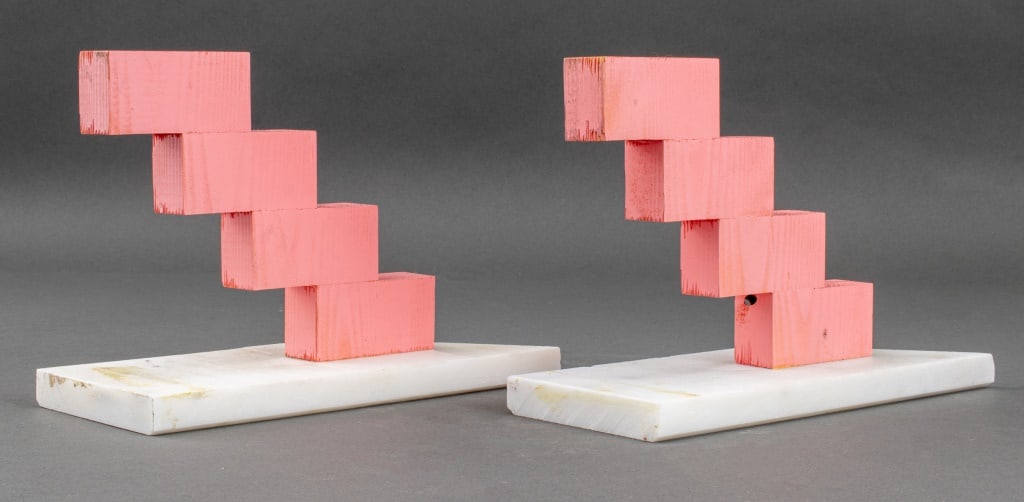 Pink Painted Wood Zig-Zag Bookends, Pair (1 of 10)