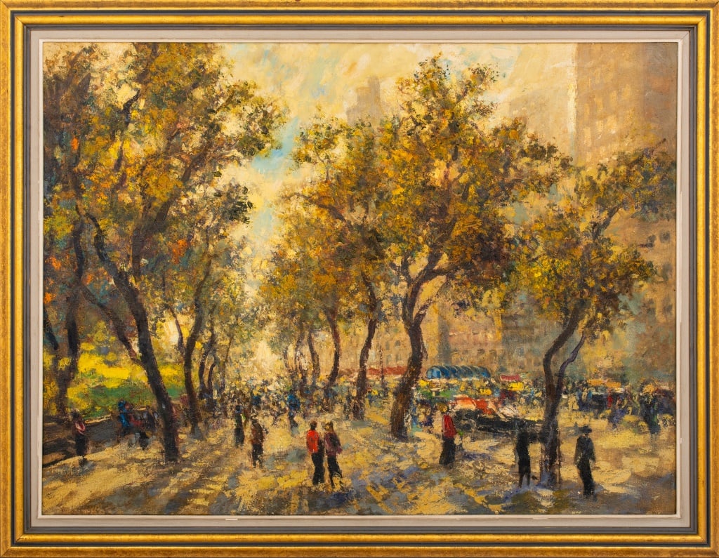 City Park Scene Oil on Canvas, 20th C. (1 of 9)