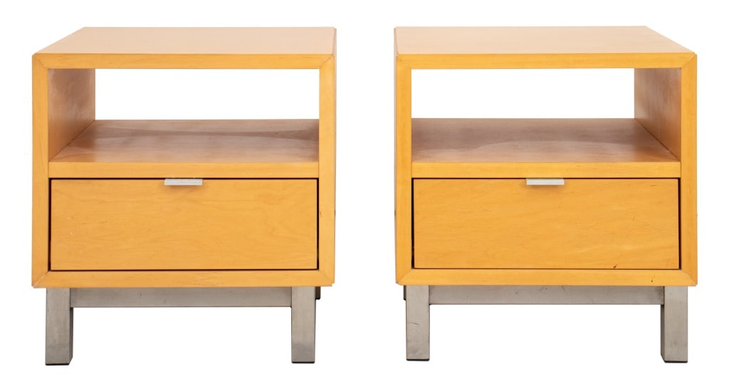 George Nelson Style Blonde Wood Night Stands, Pair (1 of 7)