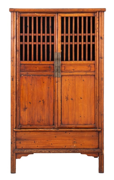 Chinese Pine Wood Lattice Two-Door Cabinet (1 of 11)