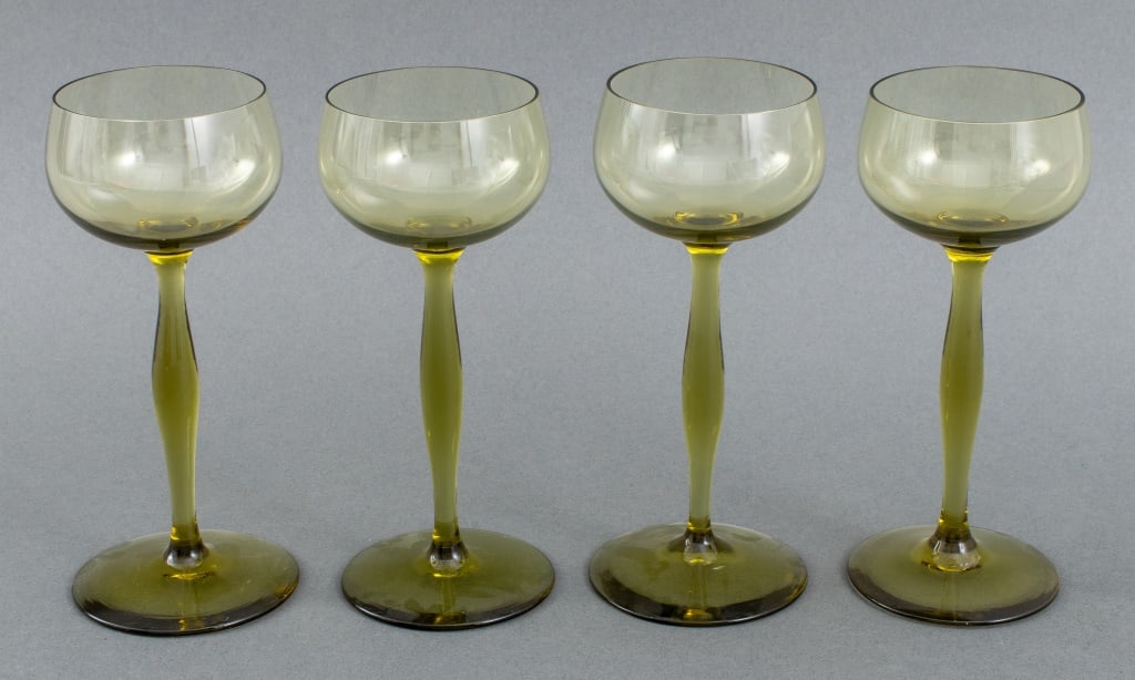 German Jugendstil Green Glass Champagne Cups, 4 (1 of 5)
