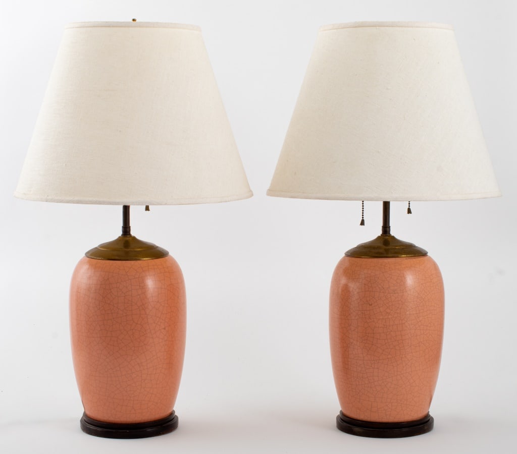 Chinese Pink Crackle Glazed Vases Mounted Lamps, 2 (1 of 10)