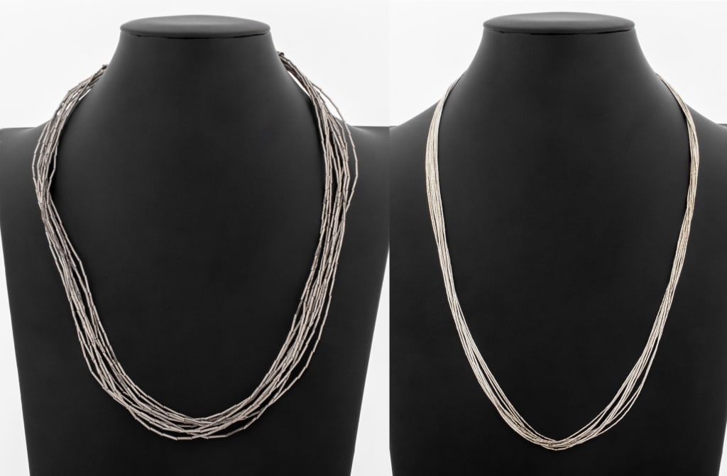 925 Silver Liquid Heishi 10 Strand Necklace Set (1 of 9)