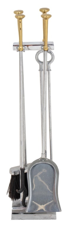 Modern Mixed Metal Chrome Brass Fireplace Tool Set (1 of 5)