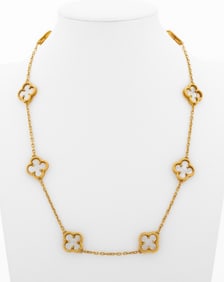 18K Yellow Gold MOP Alhambra Style Necklace