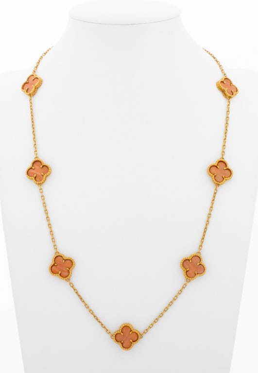 18K Yellow Gold Coral Alhambra Style Necklace (1 of 5)