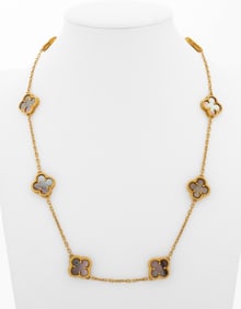 18K Yellow Gold Abalone Alhambra Styled Necklace