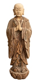 Chinese Monumental Polychrome Carved Wood Buddha