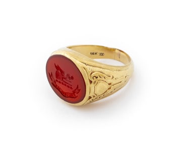 14K Yellow Gold Carnelian Intaglio Signet Ring