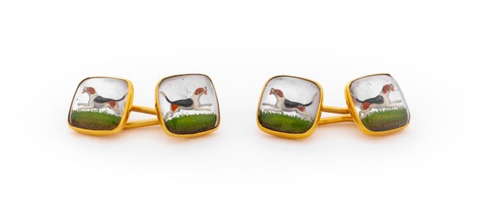 Victorian 18K Yellow Gold Essex Crystal Cufflinks