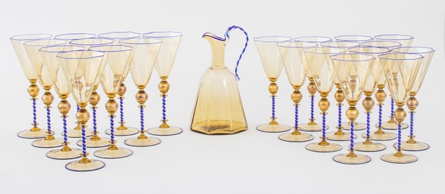 Salviati Attr. Murano Venetian Glass Stemware Set