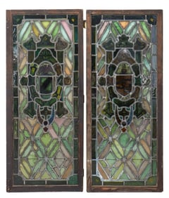 Leaded Stained Glass Armorial Window Panels, 2
