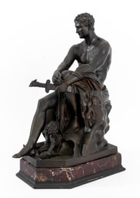 Patinated Metal Sculpture of Ares on Marble Base