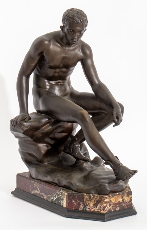 Patinated Metal Sculpture of Hermes on Marble Base (1 of 10)