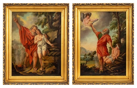 Italian School Abraham and Isaac Oils, Pair