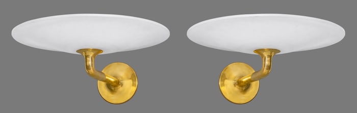 Modern Opaline Glass Saucer Wall Sconces, Pr